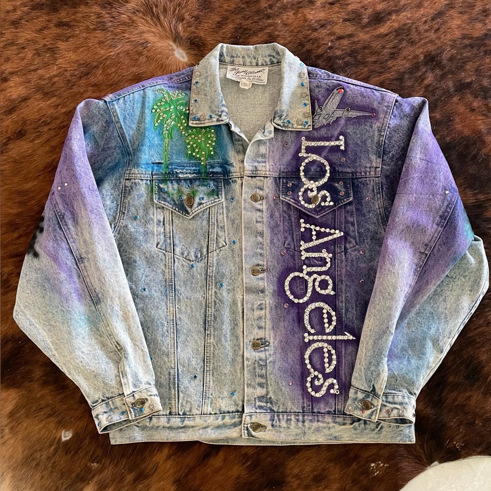 Rare 80s Tony Alamo Los Angeles Denim Handpainted Rhinestone Jacket